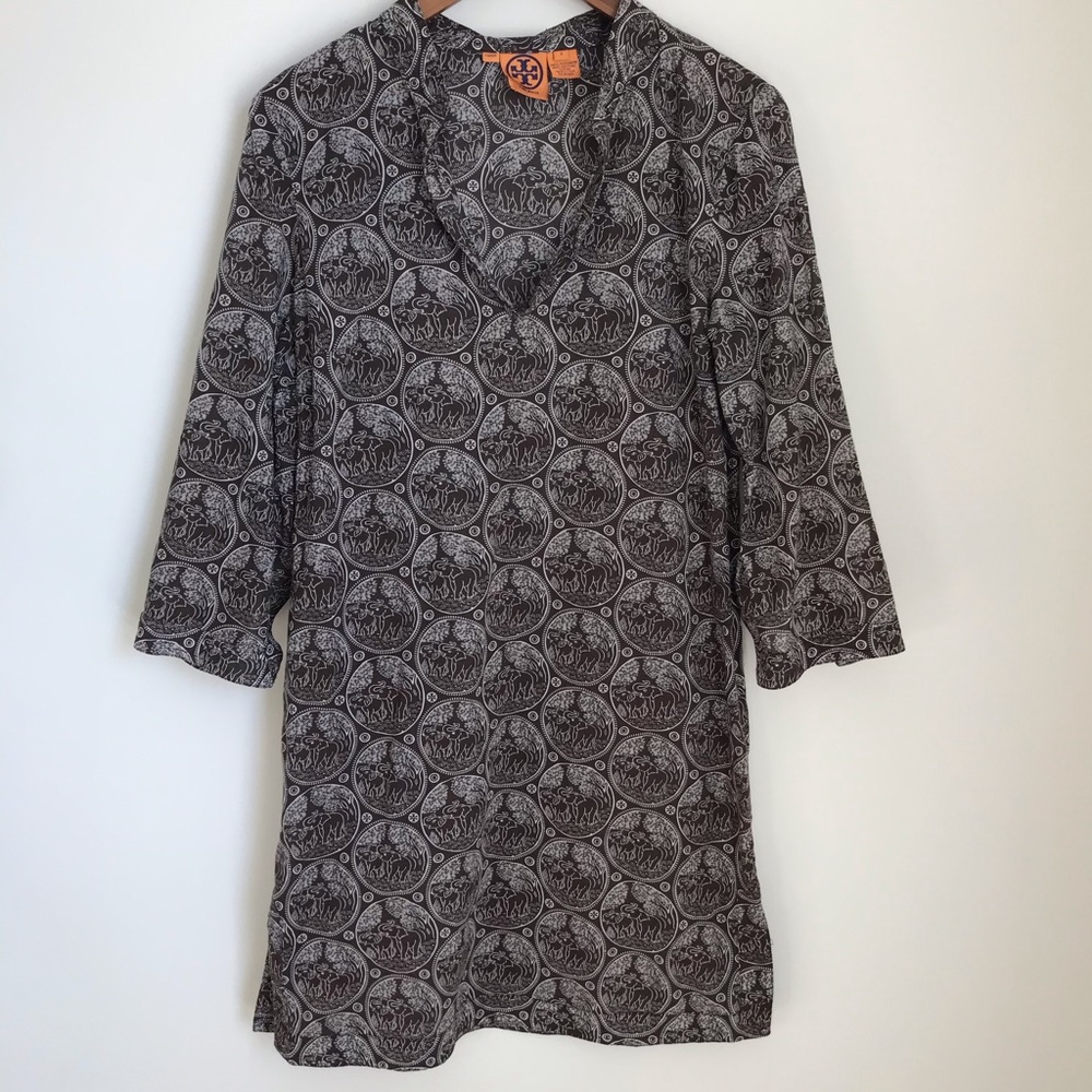 EUC Tory Burch Elephant Print Brown White Cotton Tunic Dress